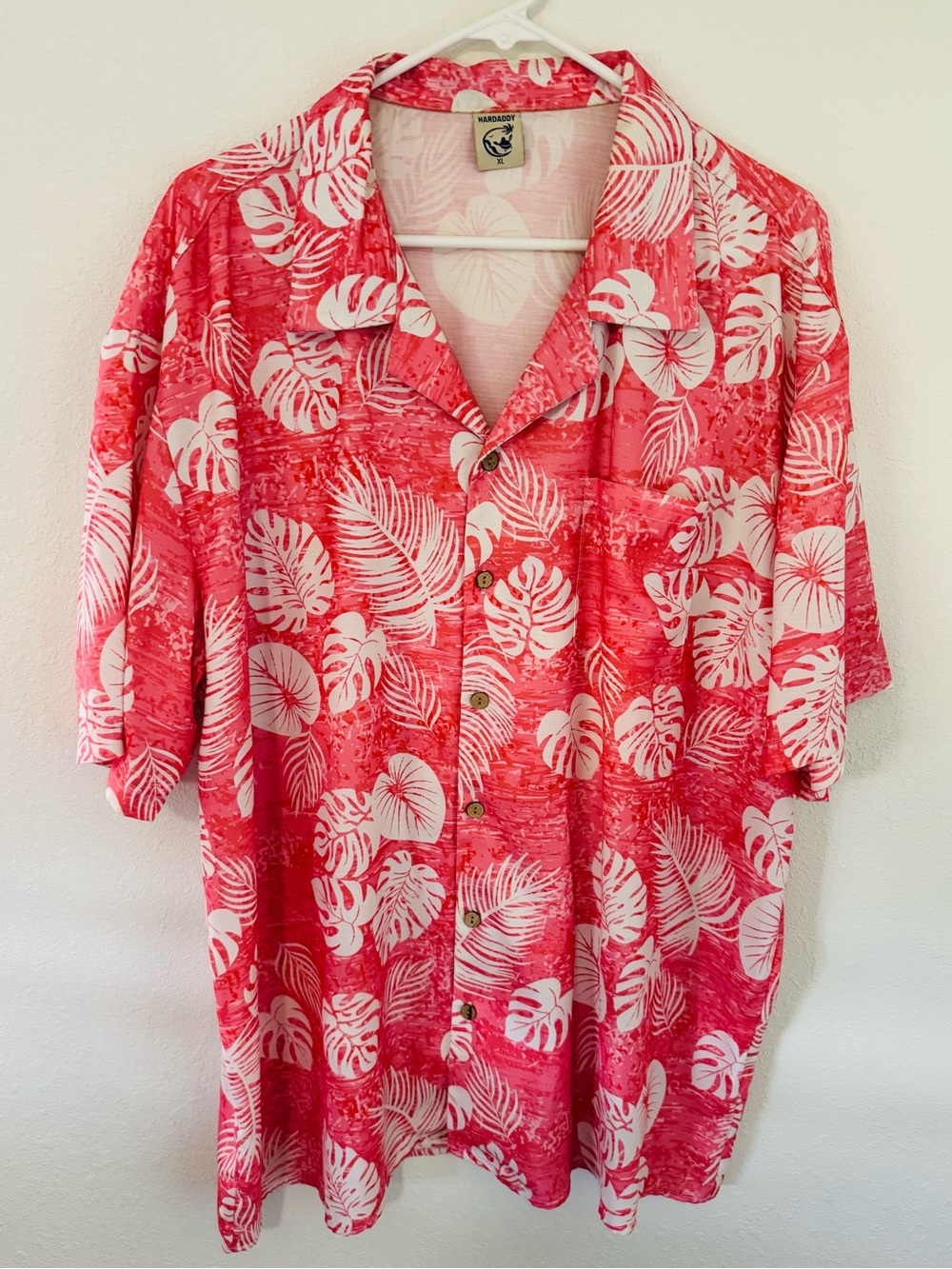 Hardaddy Coral Pink Tropical Button-Down Camp Shirt Size XL